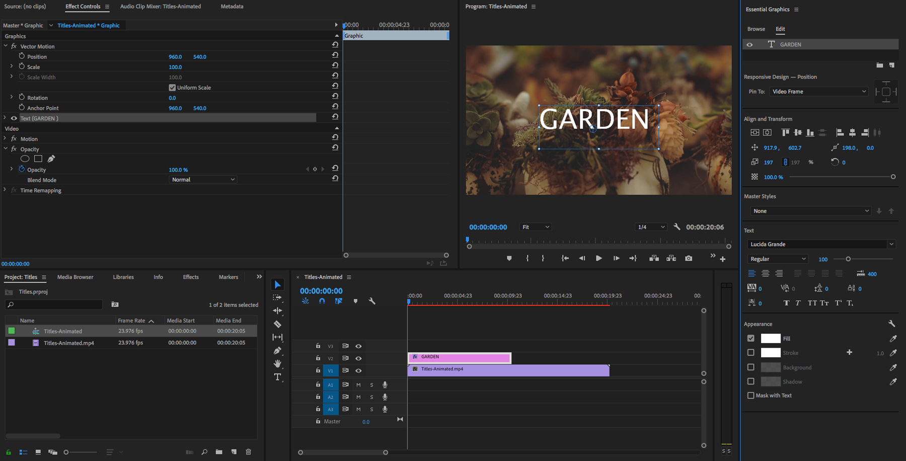 Editing video titles in Premiere Pro