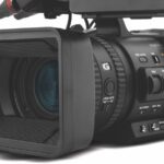Sony's Z200 camera with a rectangle lens and a fluffy microphone attached