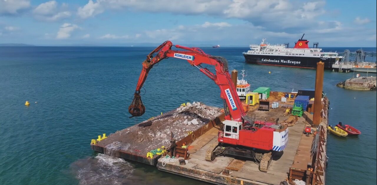 A crane sitting on a small island in the sea