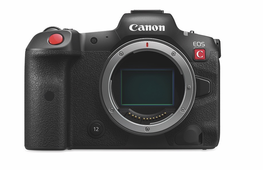 A Canon camera with a large red button on top