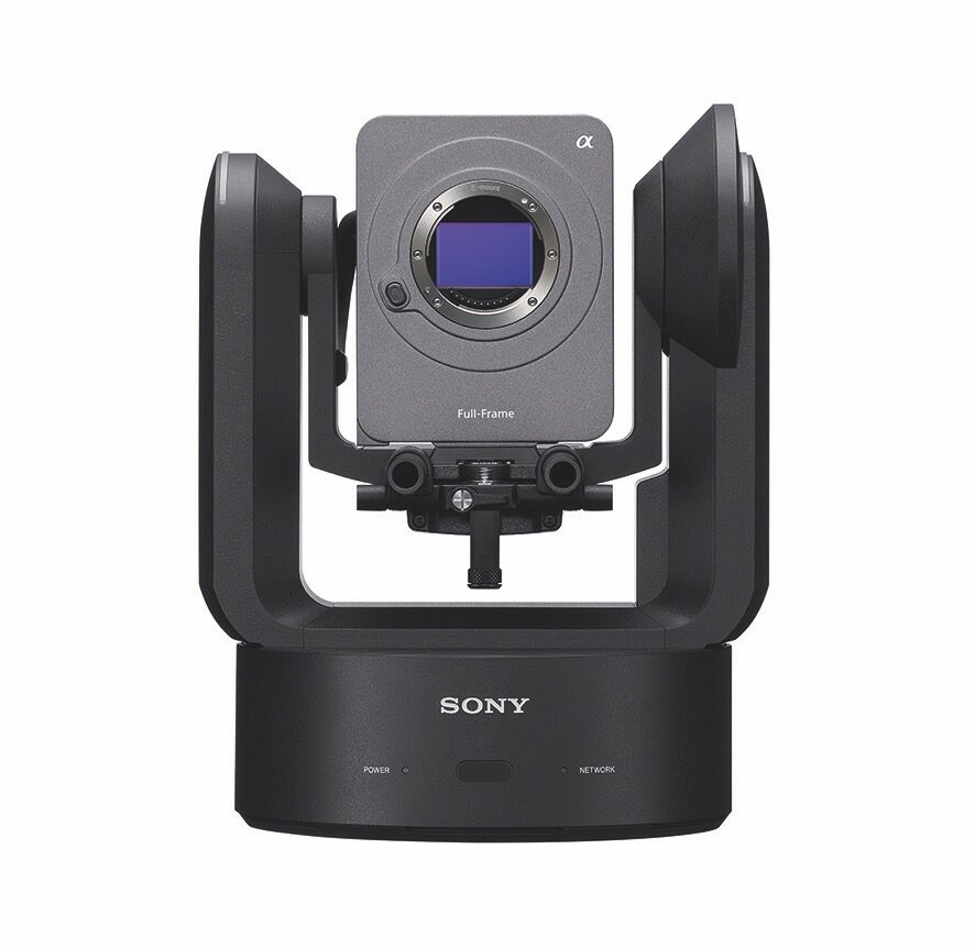 A pan-tilt-zoom camera from Sony facing forward
