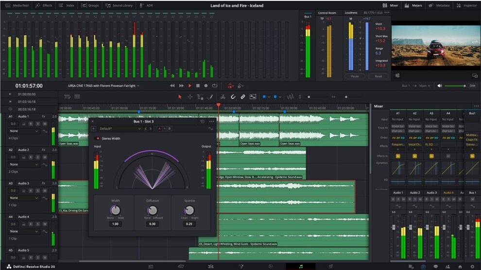 A screenshot of a video editing software with numerous green bars at the bottom of the screen