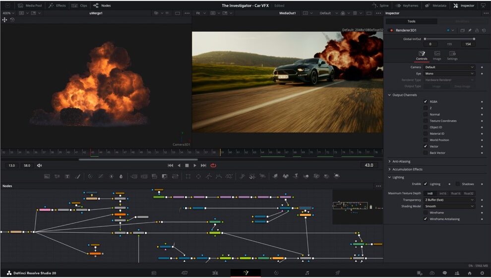 A screenshot of a video editing software showing an image of an exploding car