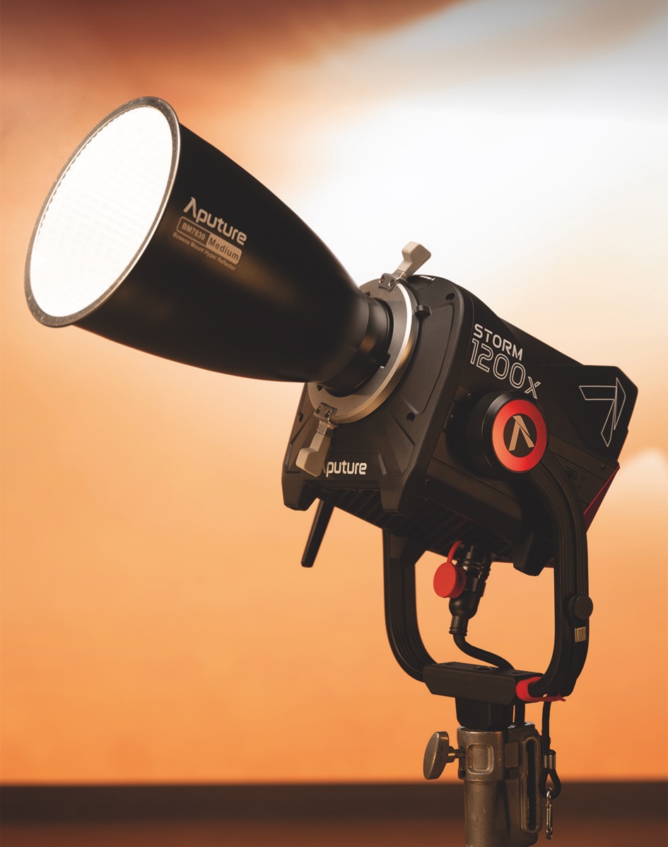 A professionall heavy-duty light against an orange background