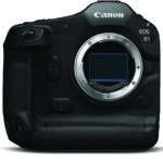 A black handheld camera from Canon with rounded edges