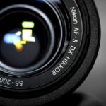 A Nikon lens which is zoomed in