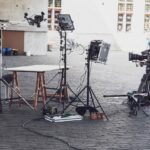 Collection of filming gear outside