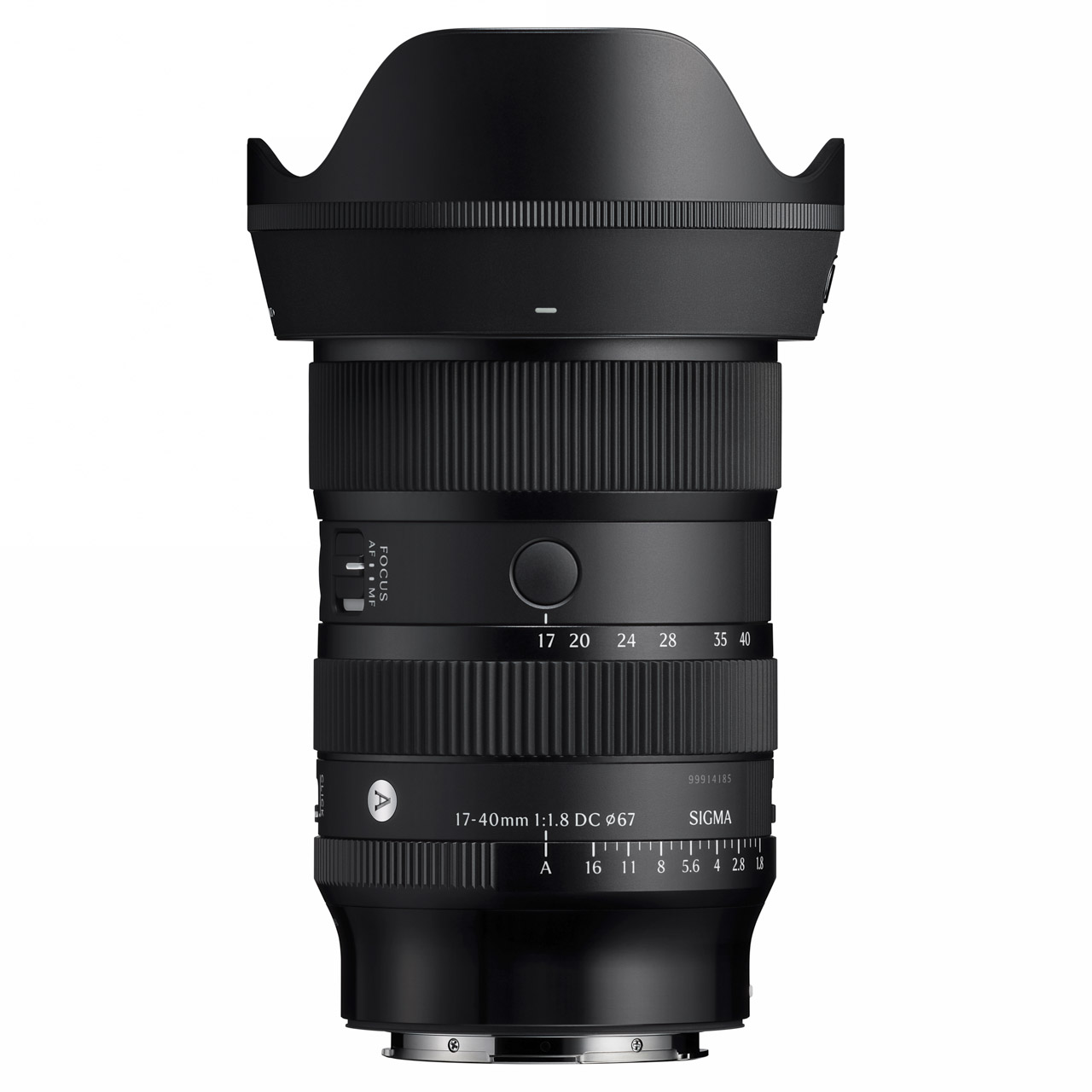 Top view of a large camera lens with a wavy end, against a white background