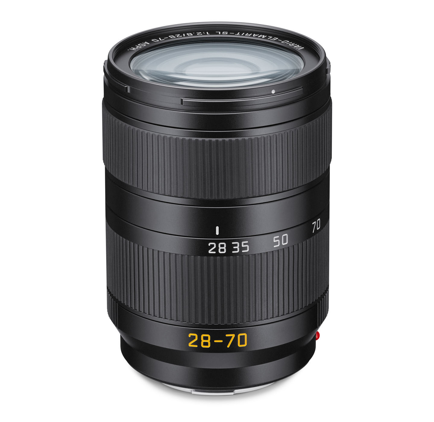 A tall black lens standing vertically against a white background