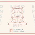 A beige and red logo for the European Lens Summit