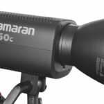 A professional light from Amaran with a black frame and red glow