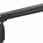 A long cylindrical microphone attached to a mount