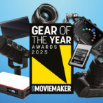 A group of camera gear on a blue background with a Gear of the Year logo overlayed