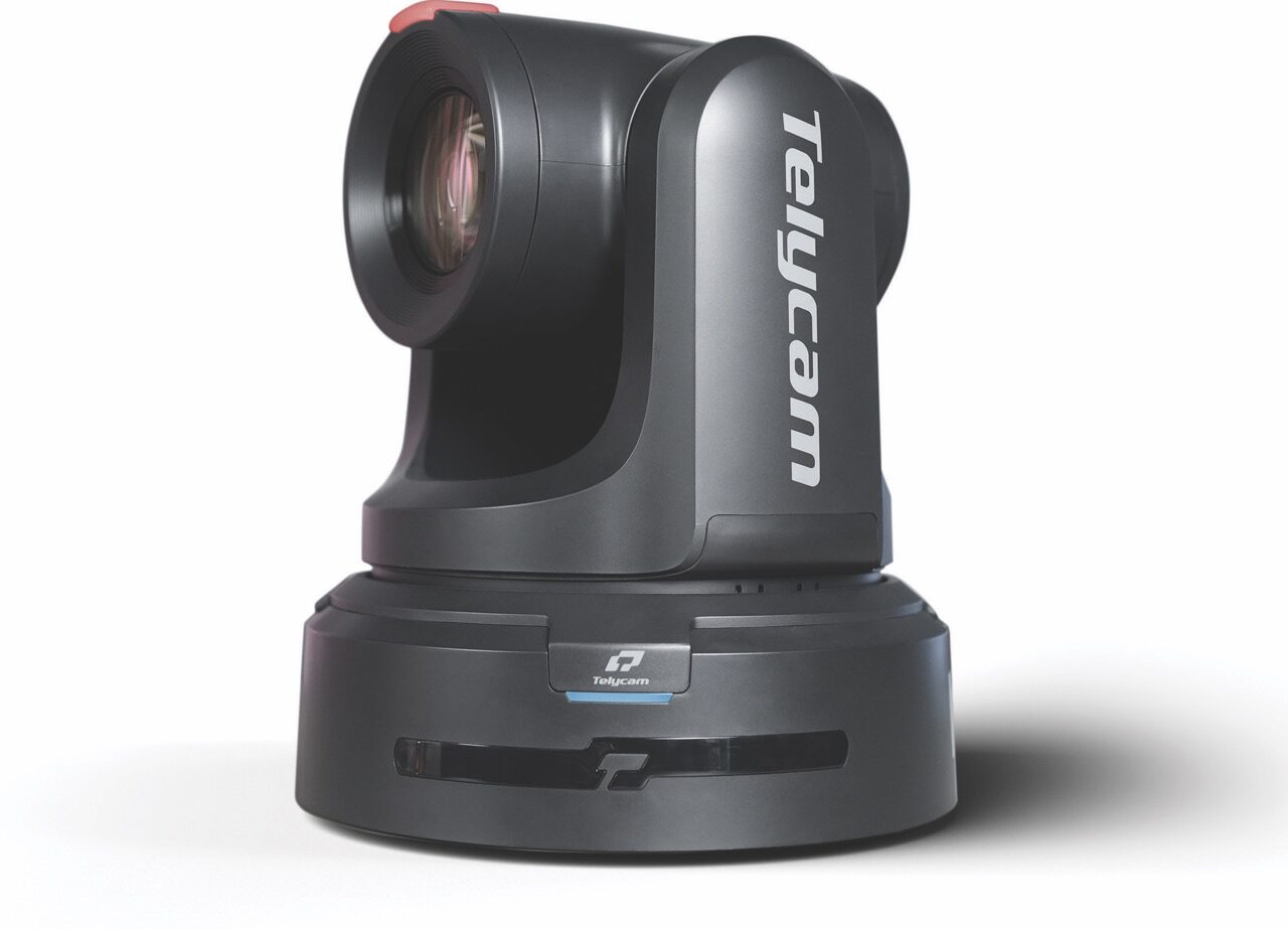 A black PTZ camera facing the diagonal