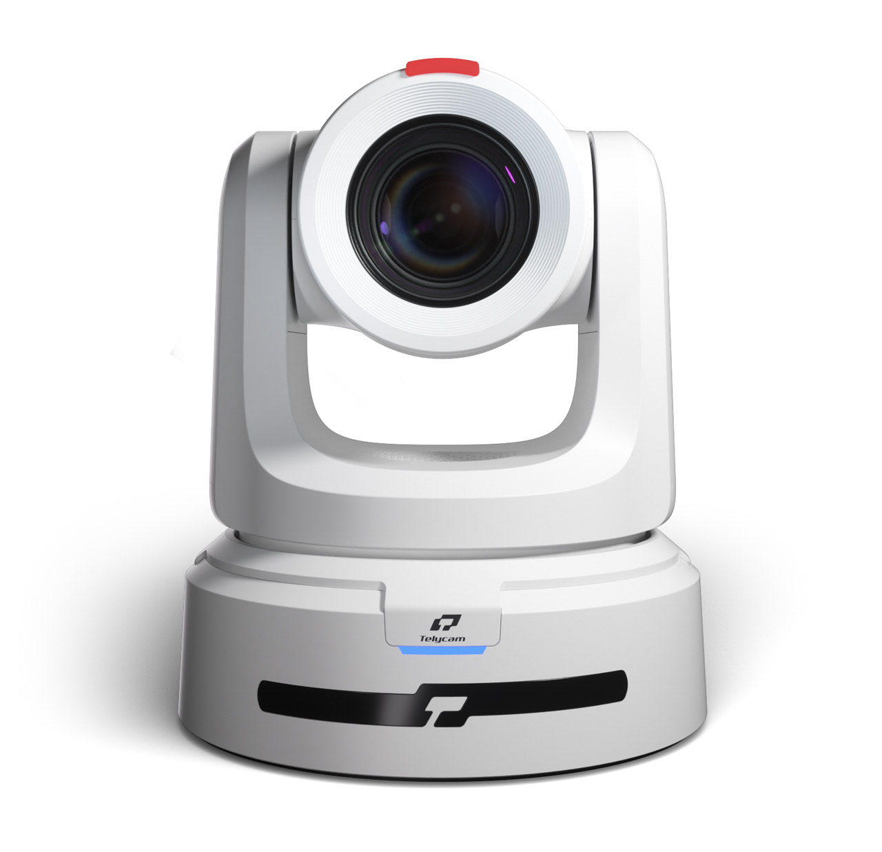 A white PTZ camera against a white background