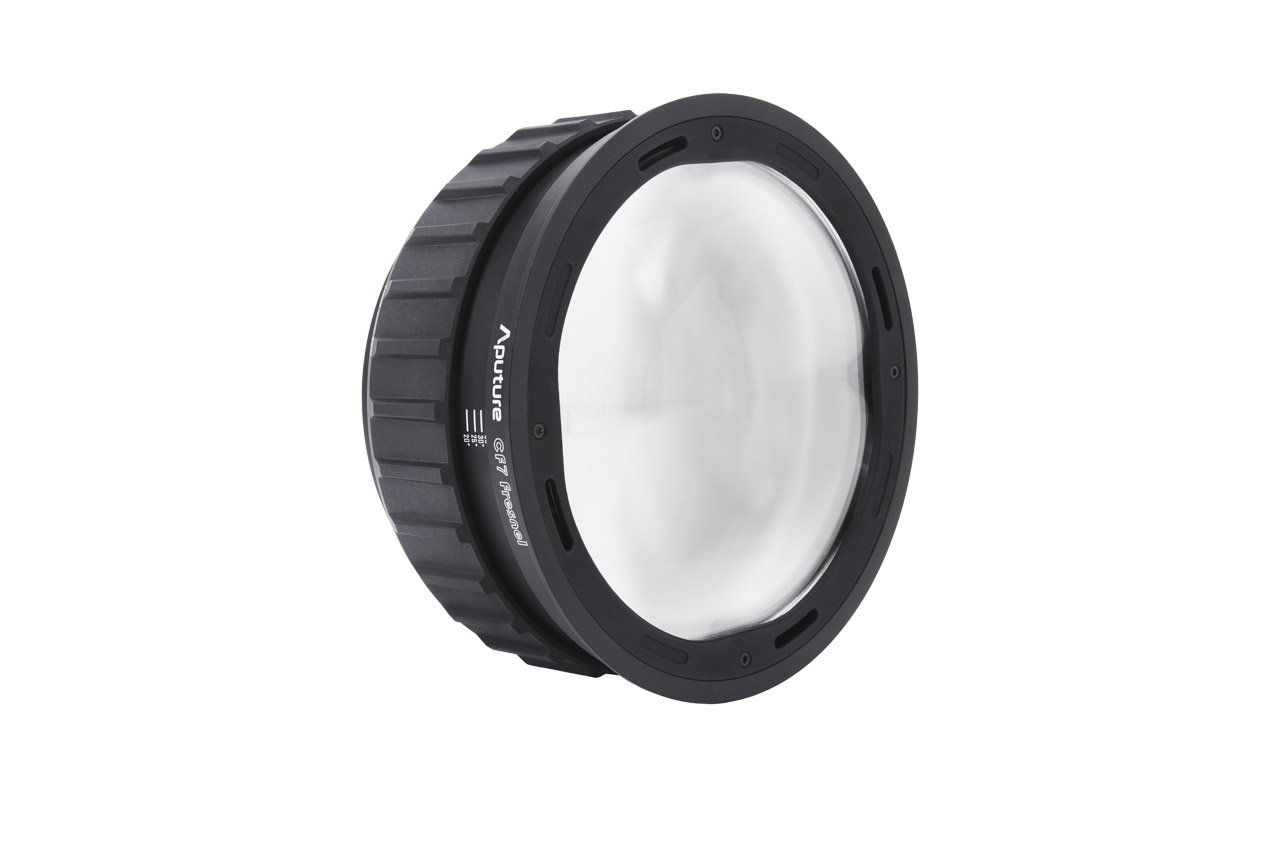 The glass of Aputure's Storm 400X light, against a white background