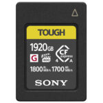 A small black and yellow rectangular Sony Type A card holding 1920 GB