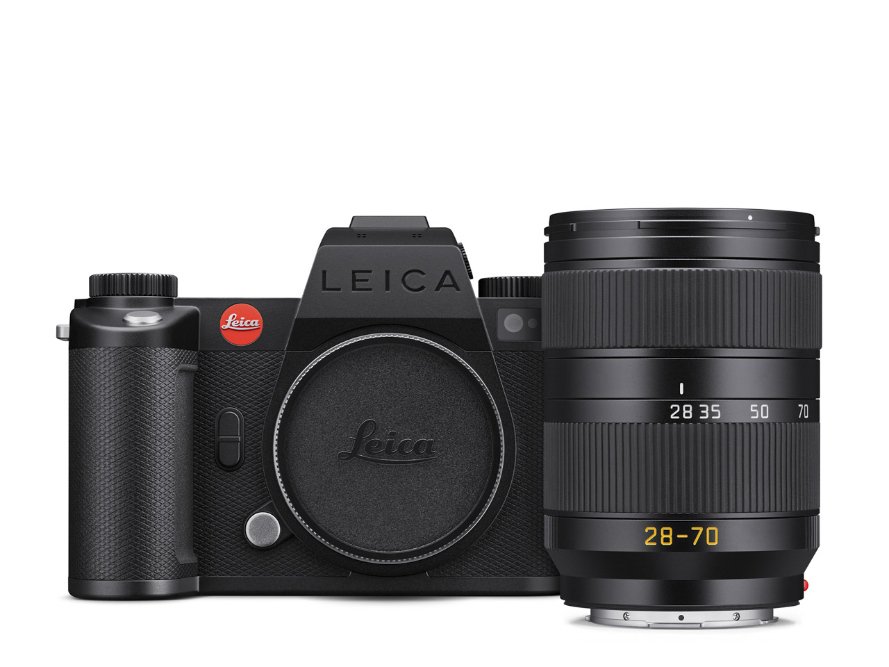A black Leica camera with a Vario-Elmarit-SL 28–70mm f/2.8 ASPH. lens