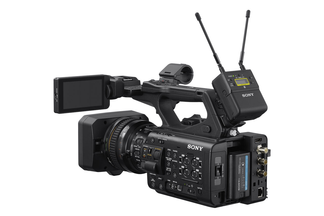 Back view of a Sony Z300 camcorder, against a white background