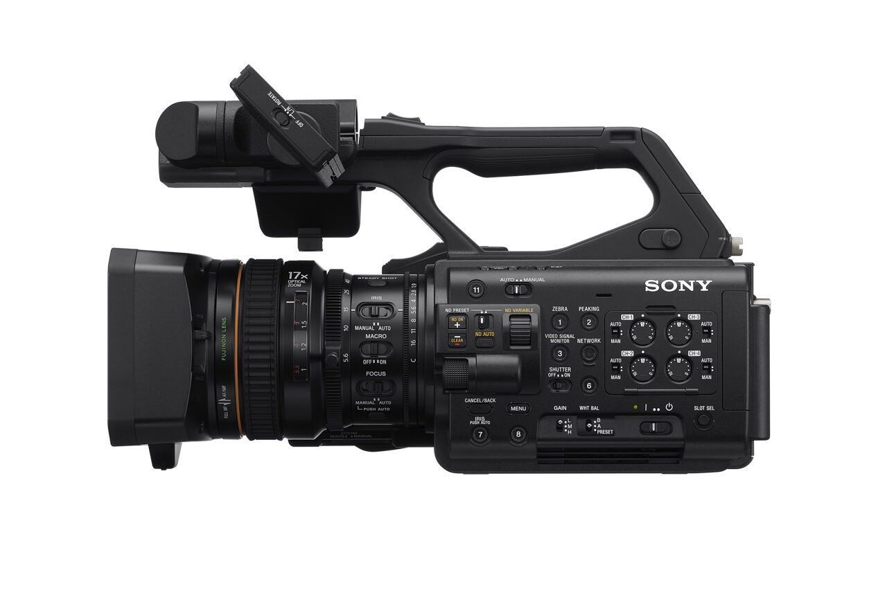 Side view of a Sony Z300 camcorder, against a white background