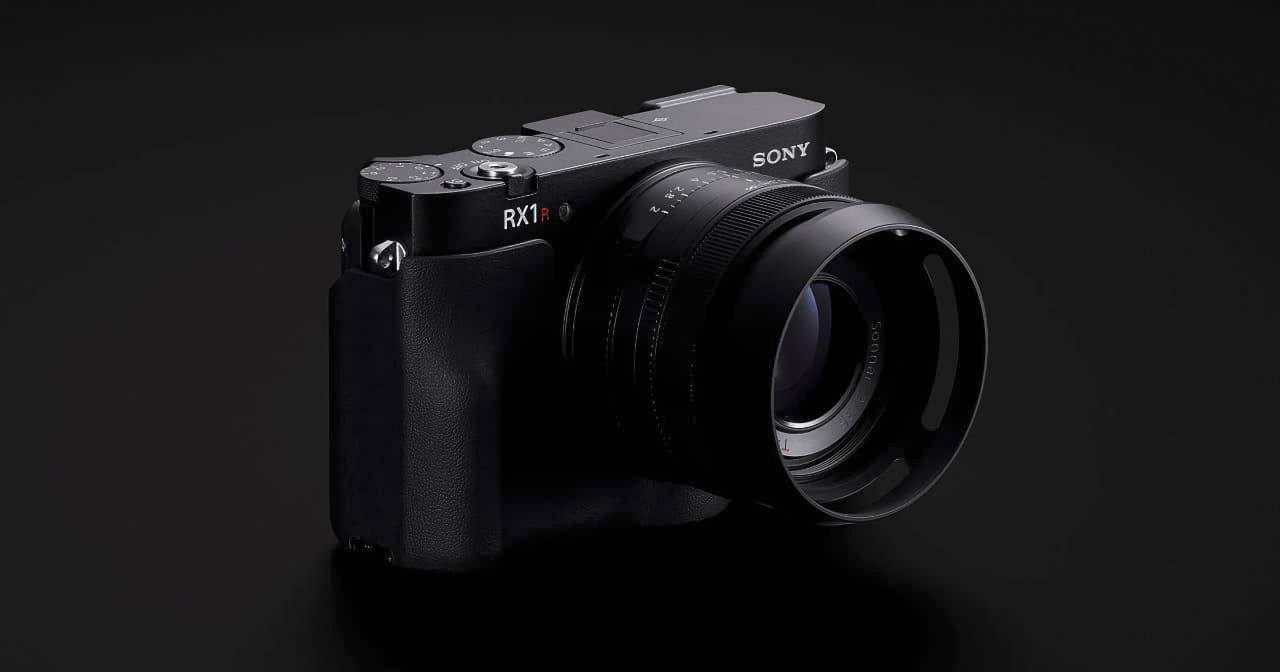 A black camera with a Sony RX1R III lens attached, against a black background