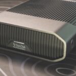 A robust storage device from SanDisk, sitting on a patterned table