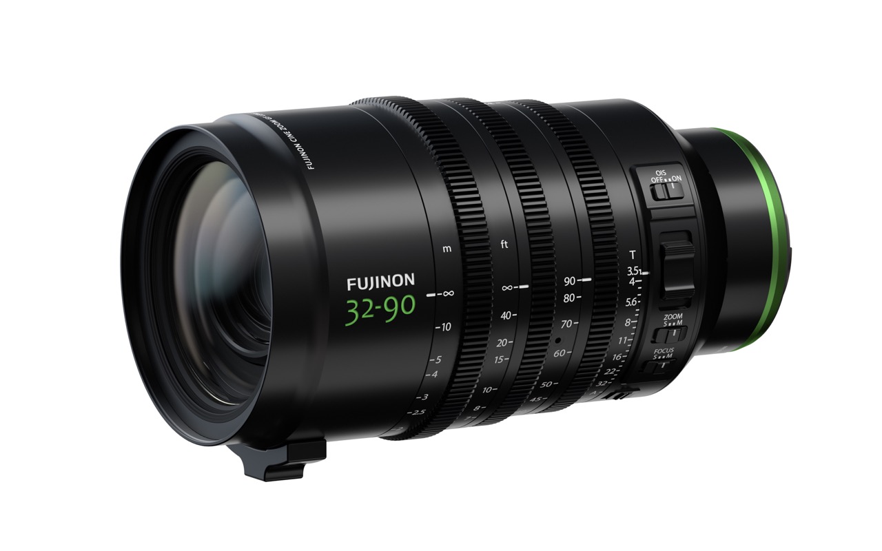 A professional lens laying horizontally, against a white background