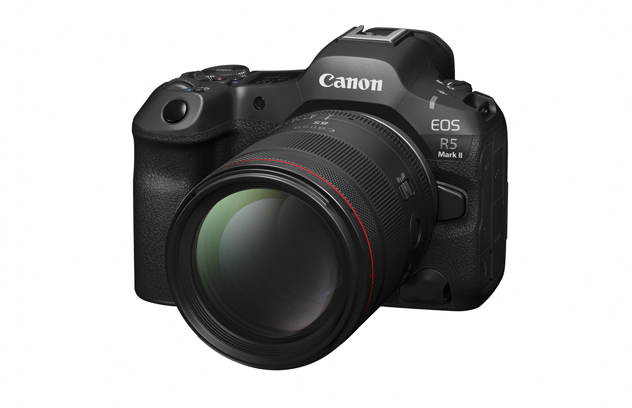 A Canon camera with a lens attached, against a white background