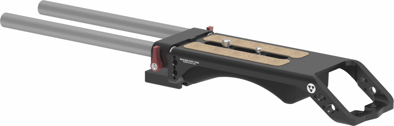 A camera shoulder mount from Vocas, against a white background