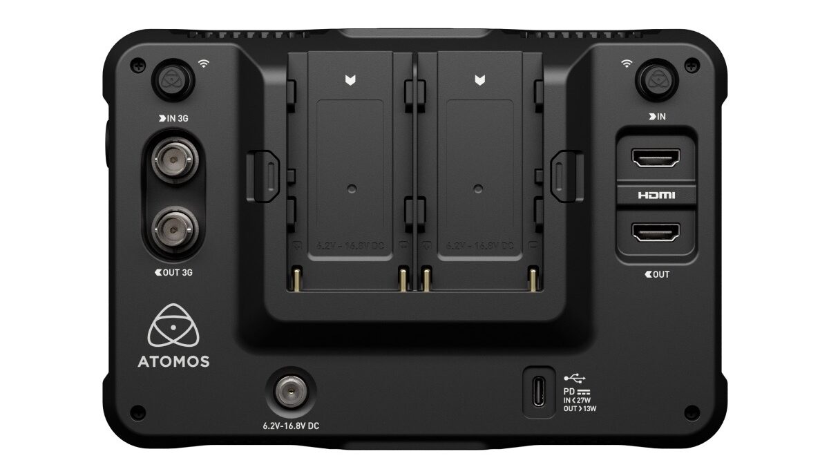 The back of a monitor from Atomos, against a white background