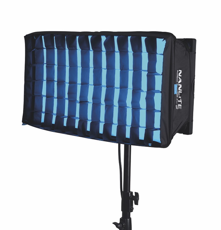 A blue and black soft light panel from Nanlite, against a white background