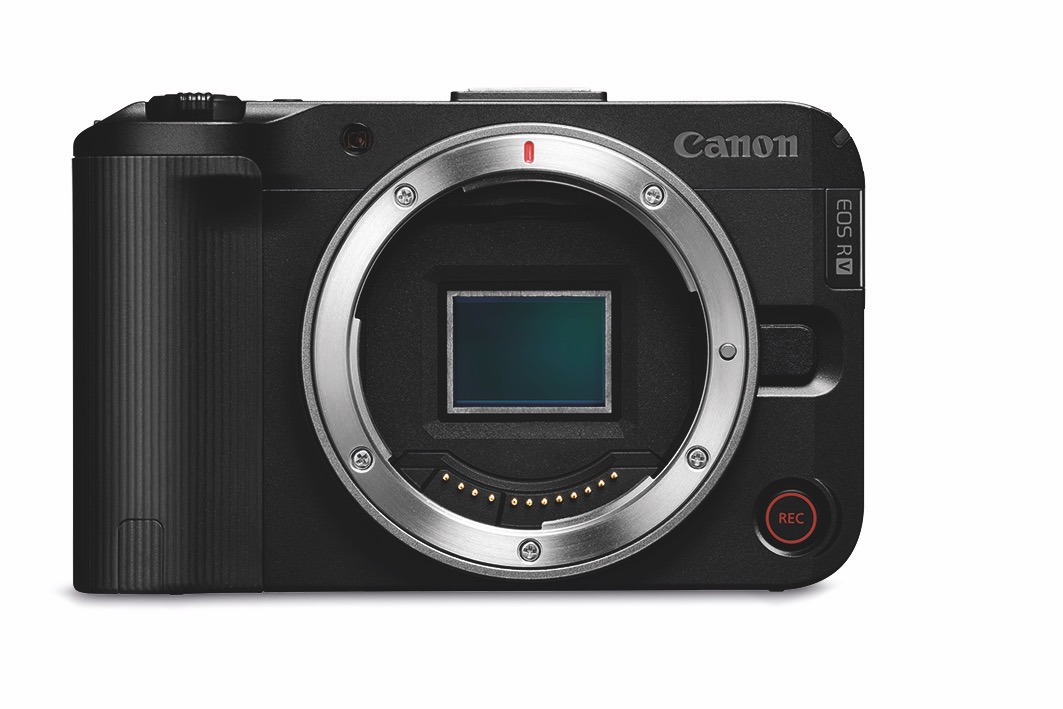 EOS R50 V. Image: Canon A square camera from Canon without a lens, against a white background