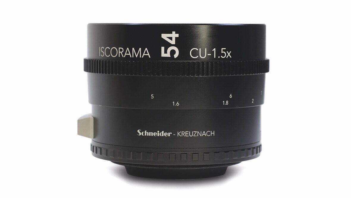 A short black lens from Schneider-Kreuznach, against a white background