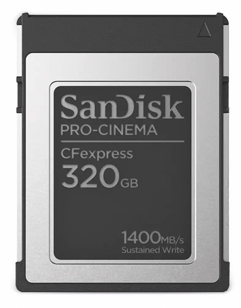 A small 320GB SD card from Sandisk, against a white background