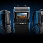 Three large camera backpacks from Teradek, against a black background