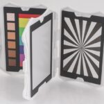 A flipping case showing different colours and black-and-white patterns. This is the Datacolor Spyder Photo/Video kit