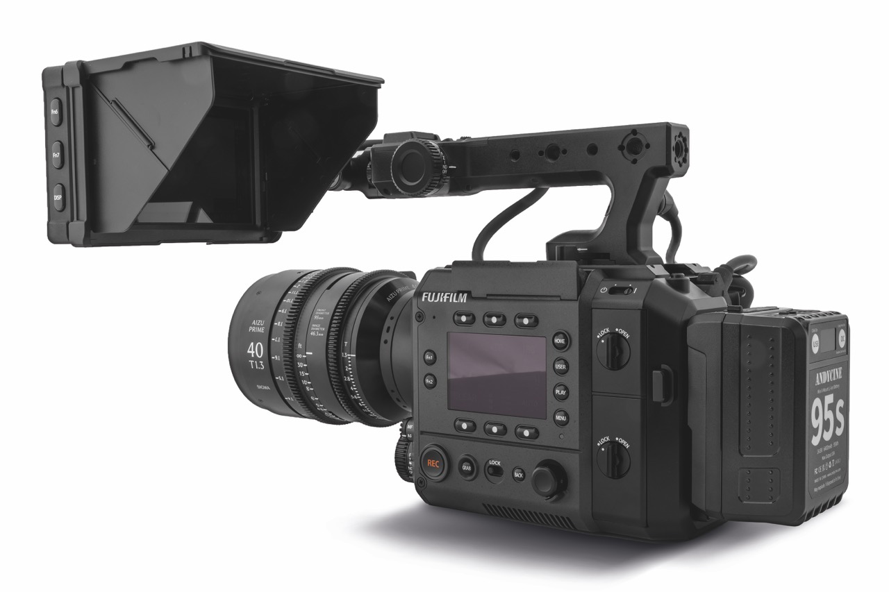 A Fujifilm GFX Eterna 55 facing the back diagonal, against a white background