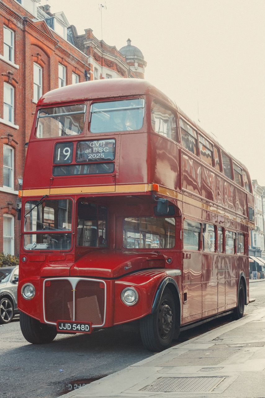 A double-decker red bus in London