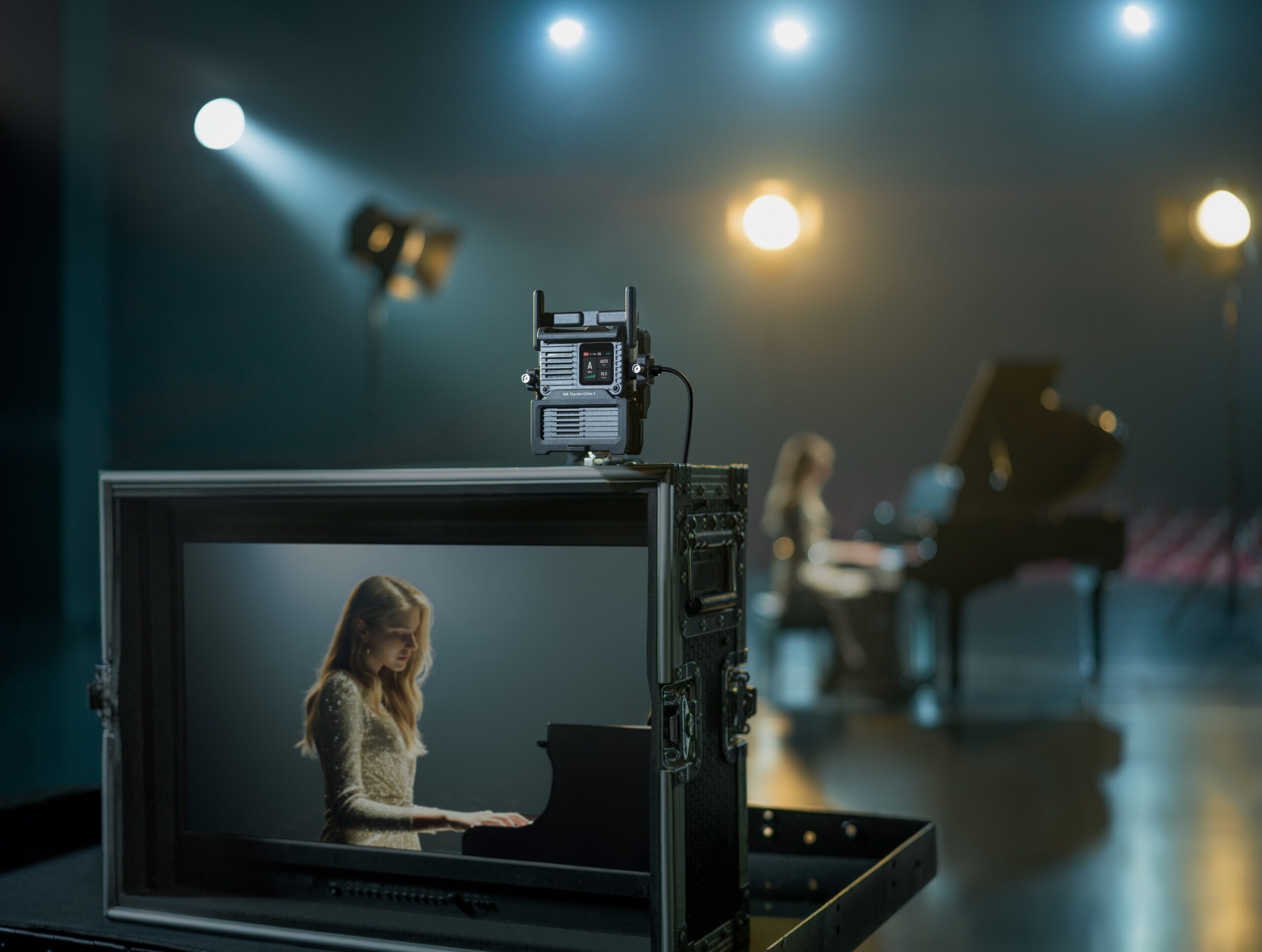 DJI SDR Transmission 2 product shown with 4K60 monitoring and video footage