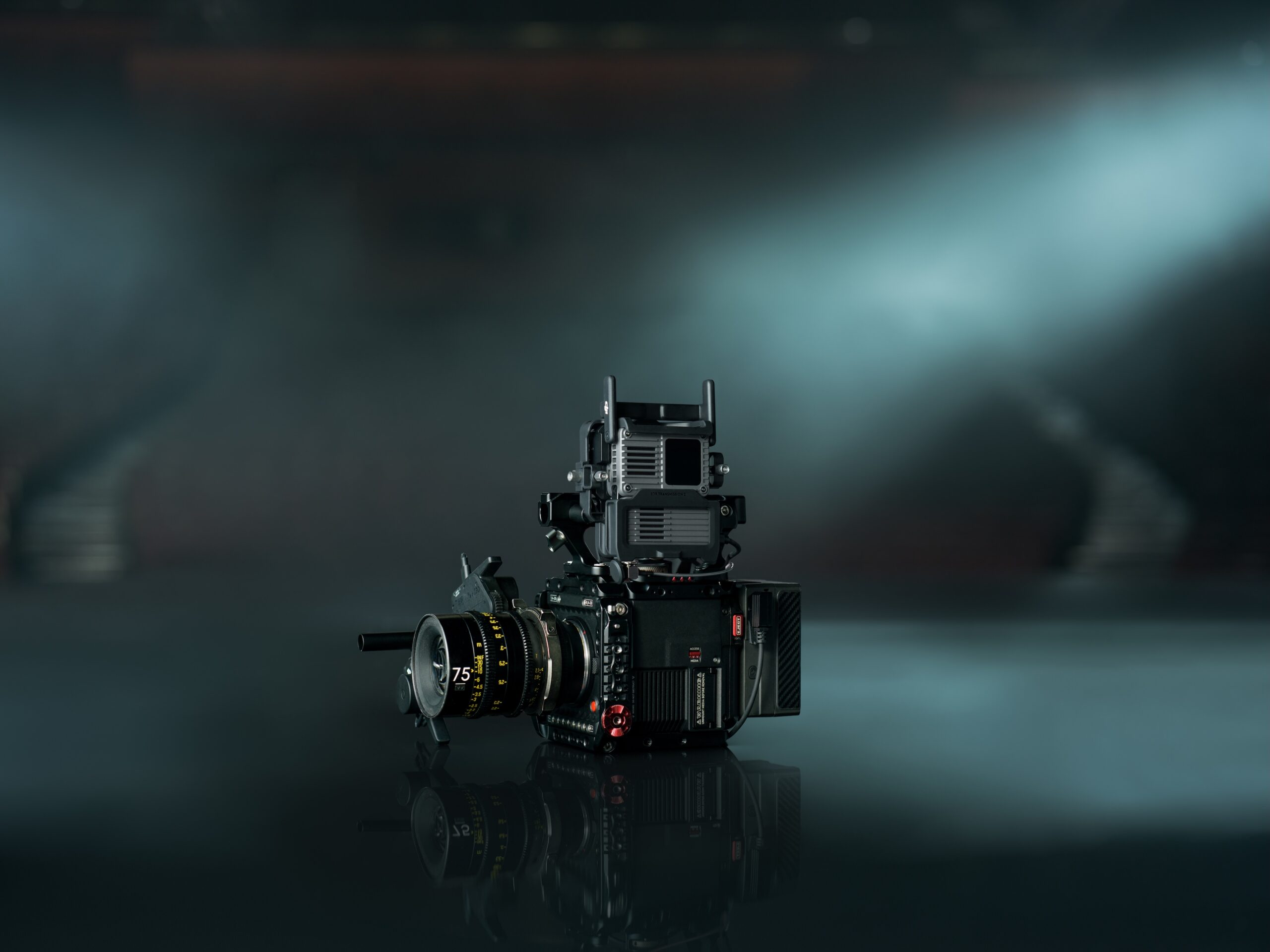 DJI SDR Transmission 2 shown with cinema camera mounting