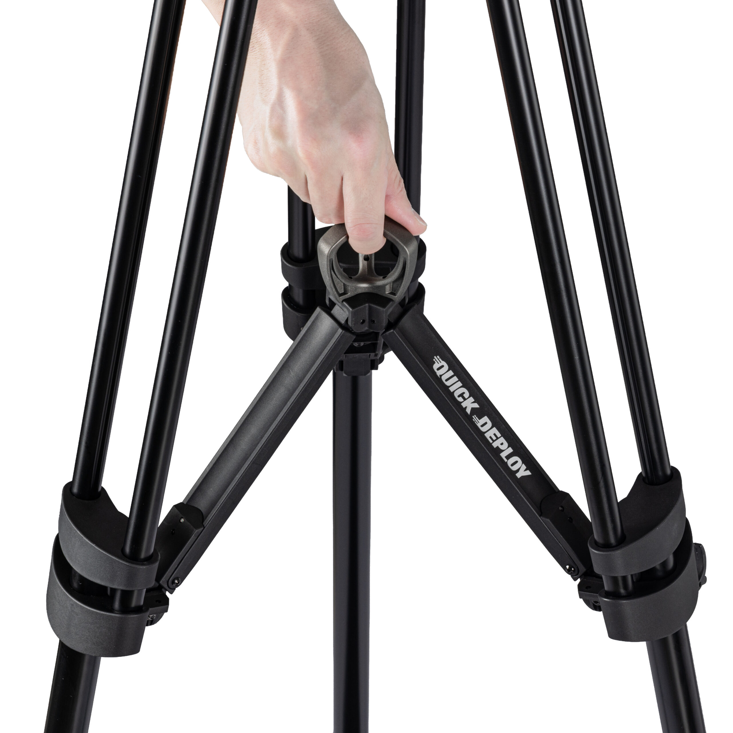 hand deploying the Libec Q50B tripod legs